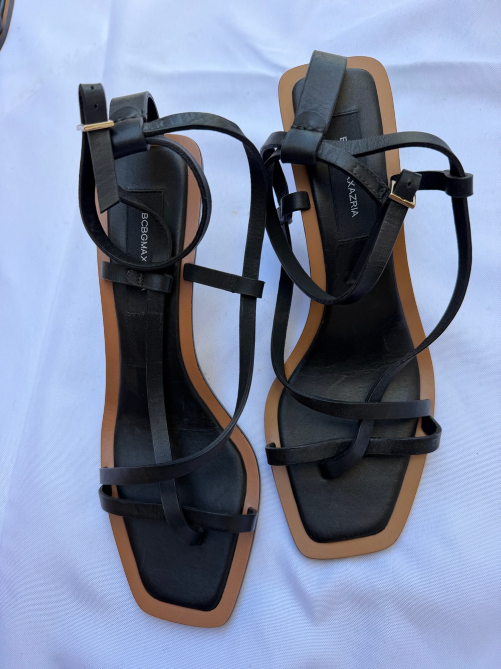 BCBGMaxAzria Black Strappy Ankle-Tie Flat Sandals - Picture 1 of 4